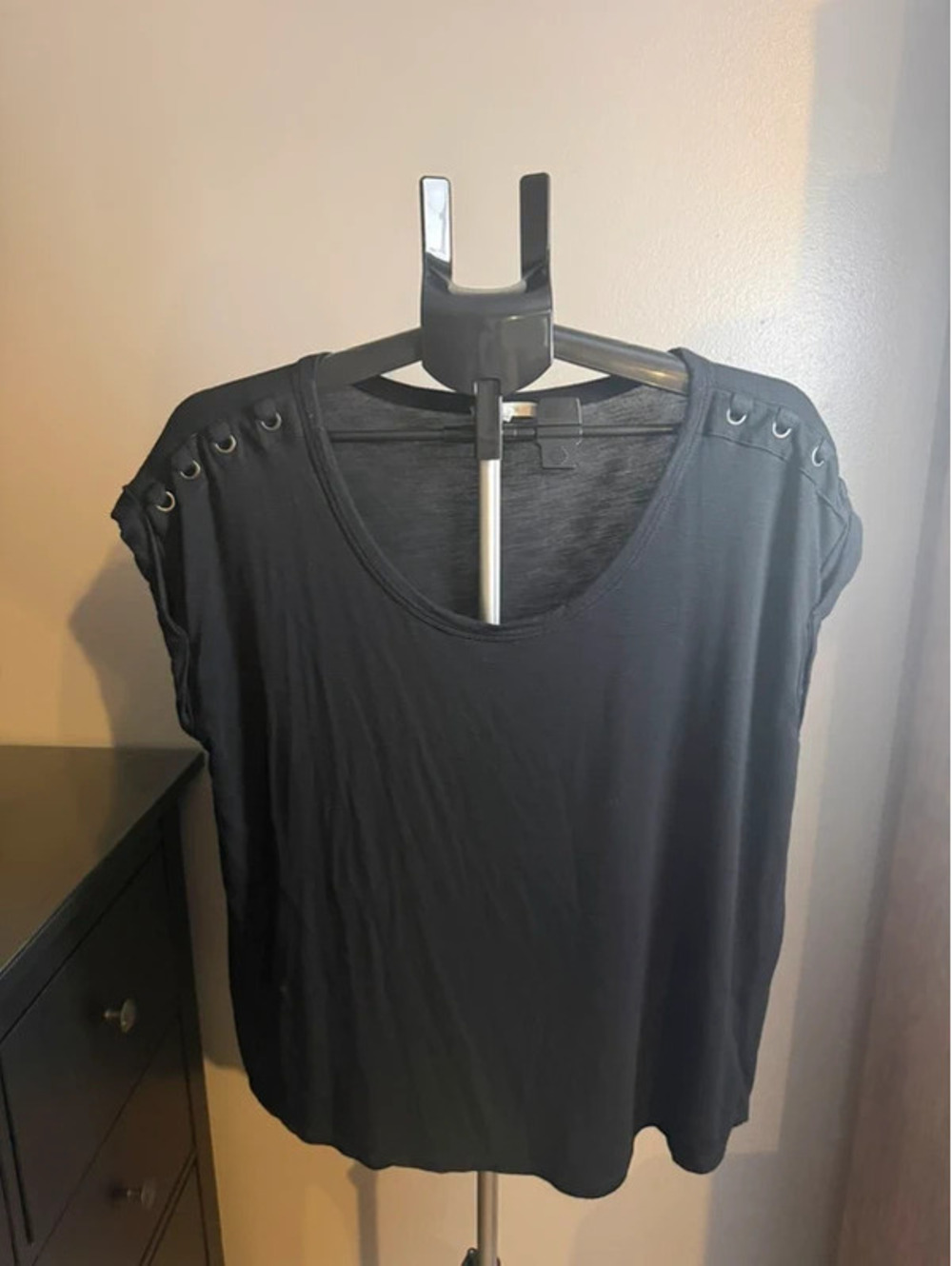 Maurices Black Grommet Shoulder Scoop Neck Top Large